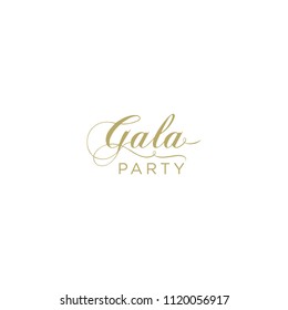 party, gold script calligraphy