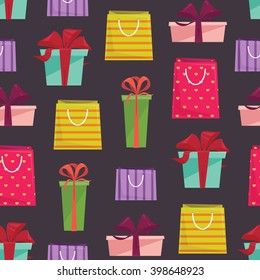 Party goodie bags and gifts. Seamless vector illustration 