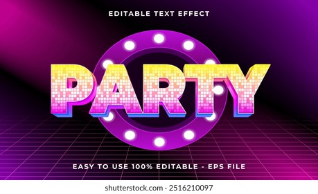 party gradient text style effect template, 3D glow light editable text effect