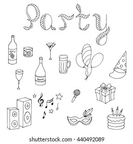Party graphic set black white isolated illustration vector