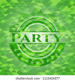 Party green emblem with mosaic background