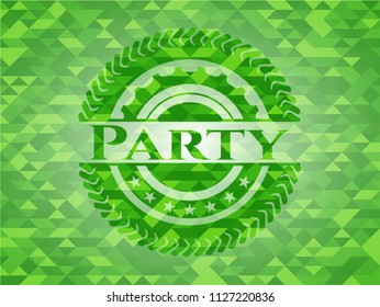 Party green emblem. Mosaic background