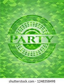 Party green emblem with mosaic background