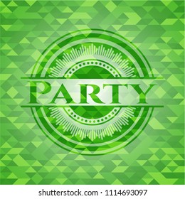 Party green emblem with triangle mosaic background