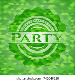 Party green emblem with triangle mosaic background