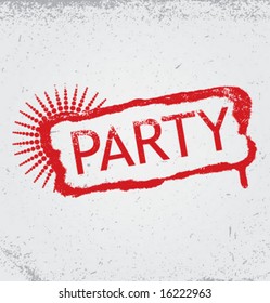 Party grunge tag with half tone background. Vector element for design.