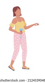 Party guest in casual apparel semi flat color vector character. Standing figure. Full body person on white. Festive celebration simple cartoon style illustration for web graphic design and animation