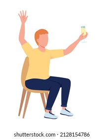 Party guest holding drink semi flat color vector character. Sitting figure. Full body person on white. Festive celebration simple cartoon style illustration for web graphic design and animation