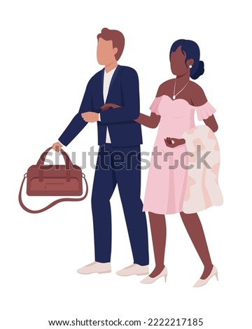 Party guests with luggage semi flat color vector characters. Editable figures. Full body people on white. Special occasion simple cartoon style illustration for web graphic design and animation