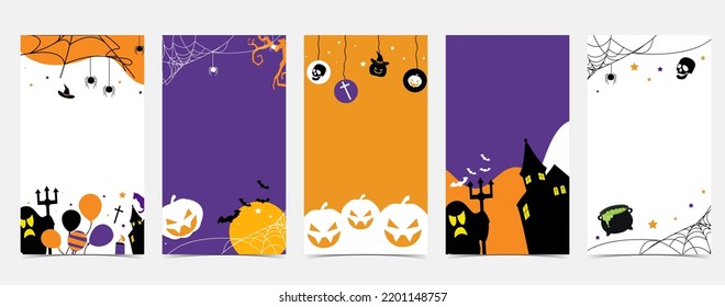 Party halloween background with web, spider, bat,pumpkin,house, skeleton