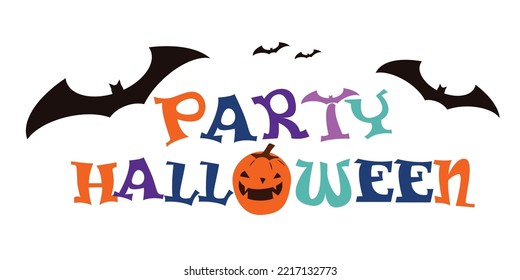 Party Halloween lettering with bats. Festive title for greeting card, invitation, party, poster, banner