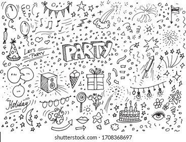 Party hand drawn vector cartoon doodles