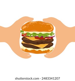 party, hand, takeaway, sauce, unhealthy, set, kawaii, product, fat, creative, background, cartoon, hamburger vector, object, poster, food and drink, hamburger isolated, fast food, hamburger, isolated,