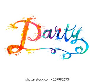 Party. Hand written vector doodle font word of splash paint letters