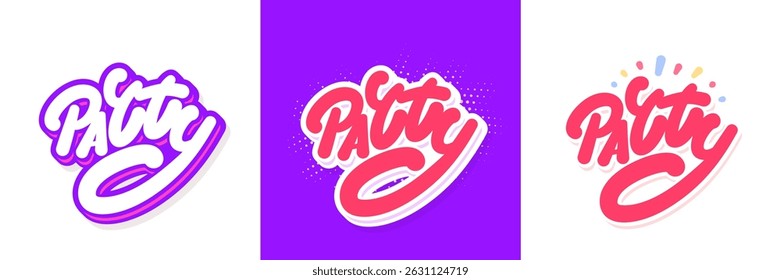 Party hand-lettered word. Three color and design variations.