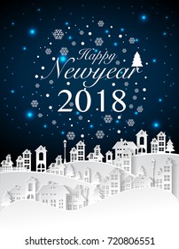Party Happy new year 2018 on urban and full moon background,vector illustration.