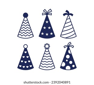party hat accessory holiday new year birthday party decoration vector design illustration icon collection simple style
