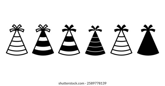 party hat accessory icon symbol vector design black white color illustration set