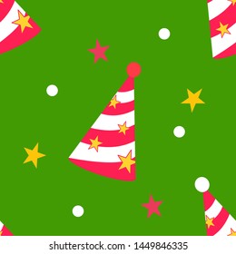 party hat background design with stars and white circles, seamless pattern, vector design