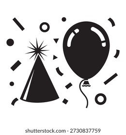 Chapéu de festa e balão com confete