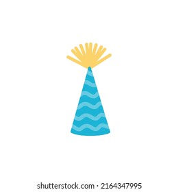 Party hat birthday celebration icon, flat cartoon vector illustration isolated on white background. Birthday celebration or carnival festive cone hat or cap.
