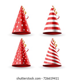 Party hat birthday decoration. Party holiday fun cap for calabration carnival. Vector party hat.