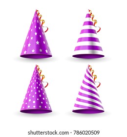 Party hat birthday decoration. Party holiday fun cap for calabration carnival. Vector party hat.
