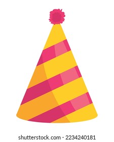 Cone Shaped Birthday Party Hat with Stripes and Ribbons Stock