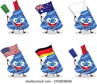 Party hat cartoon character bring the flags of various countries