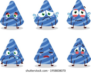 Party hat cartoon character with sad expression
