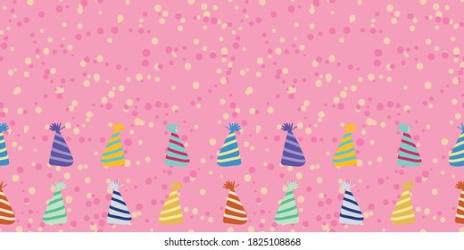 Fiesta Hat Celebration Frame Border patrón sin fisuras. Ilustración vectorial. Ideal para eventos, fiestas, bodas, cumpleaños, envoltura de regalos, papel pintado, textil y libro de recortes 