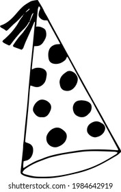 sombrero de fiesta con círculos. estilo doodle dibujado a mano. vector, minimalismo, monocromo. divertido festivo.