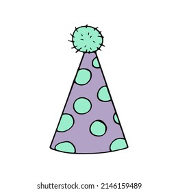 party hat with circles. hand drawn doodle style. 