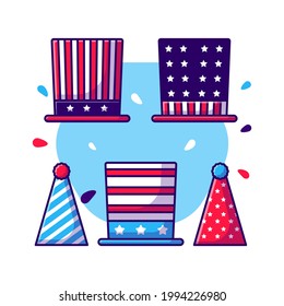 Party Hat Collection of 4 july Independence Day Cartoon Vector Illustration. USA Independence Day Icon Concept Isolated Premium Vector