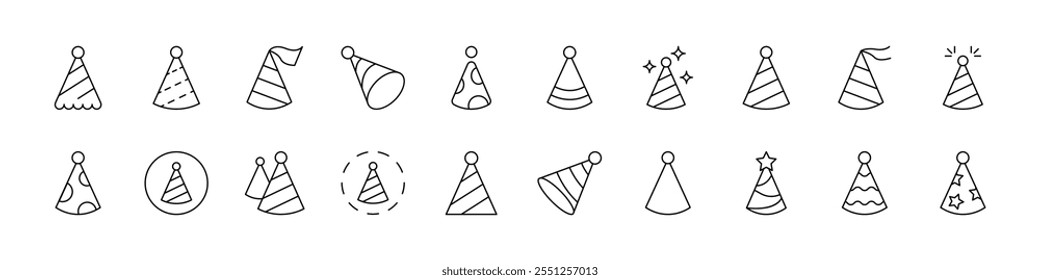 Party Hat Collection of Thin Icons. Editable Stroke. Suitable for Web Sites, Books, Cards, Apps