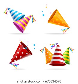 Party Hat Color Set Tradition Celebration Decoration Element Isolated on White Background. Vector illustration