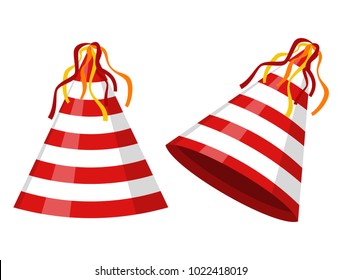 Party hat cone striped isolated on white background. Accessory, symbol of the holiday. Birthday cap. Vector illustration