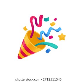 party hat with confetti and ribbons