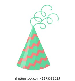 Party hat. Cute birthday cone cap in bright colors. Festive paper cap isolated on white background.