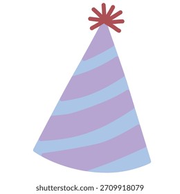 Party hat in cute hand-drawn style for festive celebrations. Great for party graphics, invitations, stickers, decorations, and event themes.