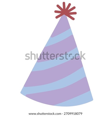 Party hat in cute hand-drawn style for festive celebrations. Great for party graphics, invitations, stickers, decorations, and event themes.
