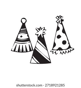 PARTY HAT DOODLE SCHWARZ-WEISS