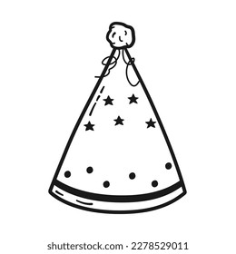 Sombrero de fiesta al estilo de doodle. Tapa de cumpleaños del vector con estilo de dibujo lineal negro aislado en fondo blanco