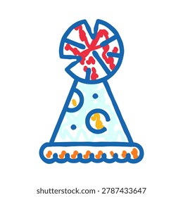 Party hat featuring a colorful cone with playful patterns and an exploding confetti top, festive icon for birthdays, celebrations, invitations, and joyful occasions