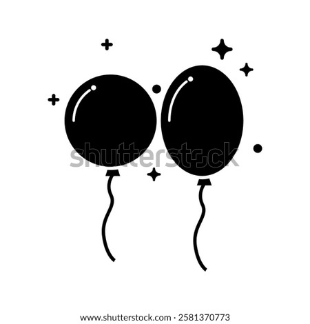 Party hat and festive balloons line icon, outline vector sign, linear style pictogram isolated on white. Holiday, party symbol, logo illustration.