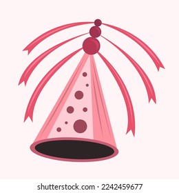 Party hat flat vector illustration. Cute pink new year party hat cartoon vector illustration for graphic design and decorative element
