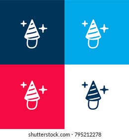 Party hat four color material and minimal icon logo set in red and blue