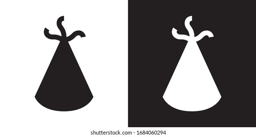 Sombrero de fiesta. Icono de glifo en versión en blanco y negro.