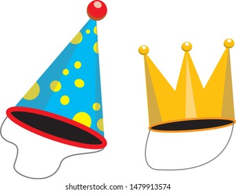 Party hat and golden hat and white background