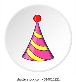 Party hat icon in cartoon style isolated on white circle background. Holiday symbol vector illustration